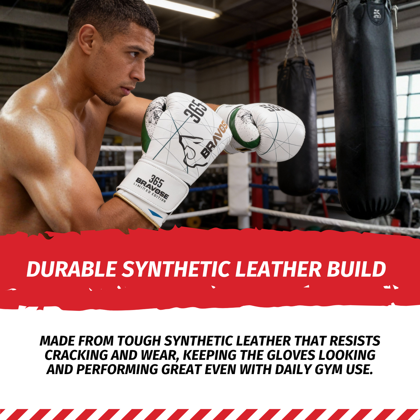 Bravose Limited Edition 16oz Velcro Boxing Gloves – 365 Series White