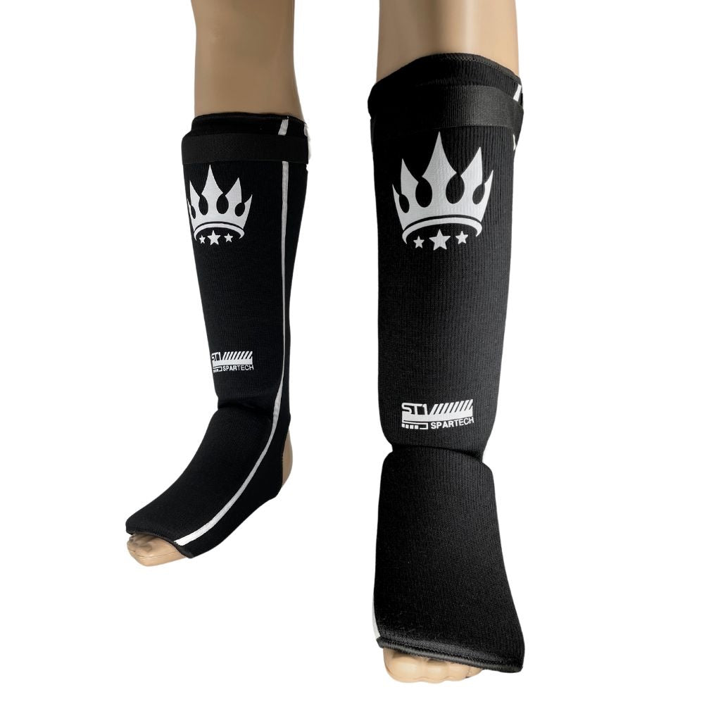 Playerz Spartech Lightweight Cotton Shin Guards - Black/White - Adult & Kids