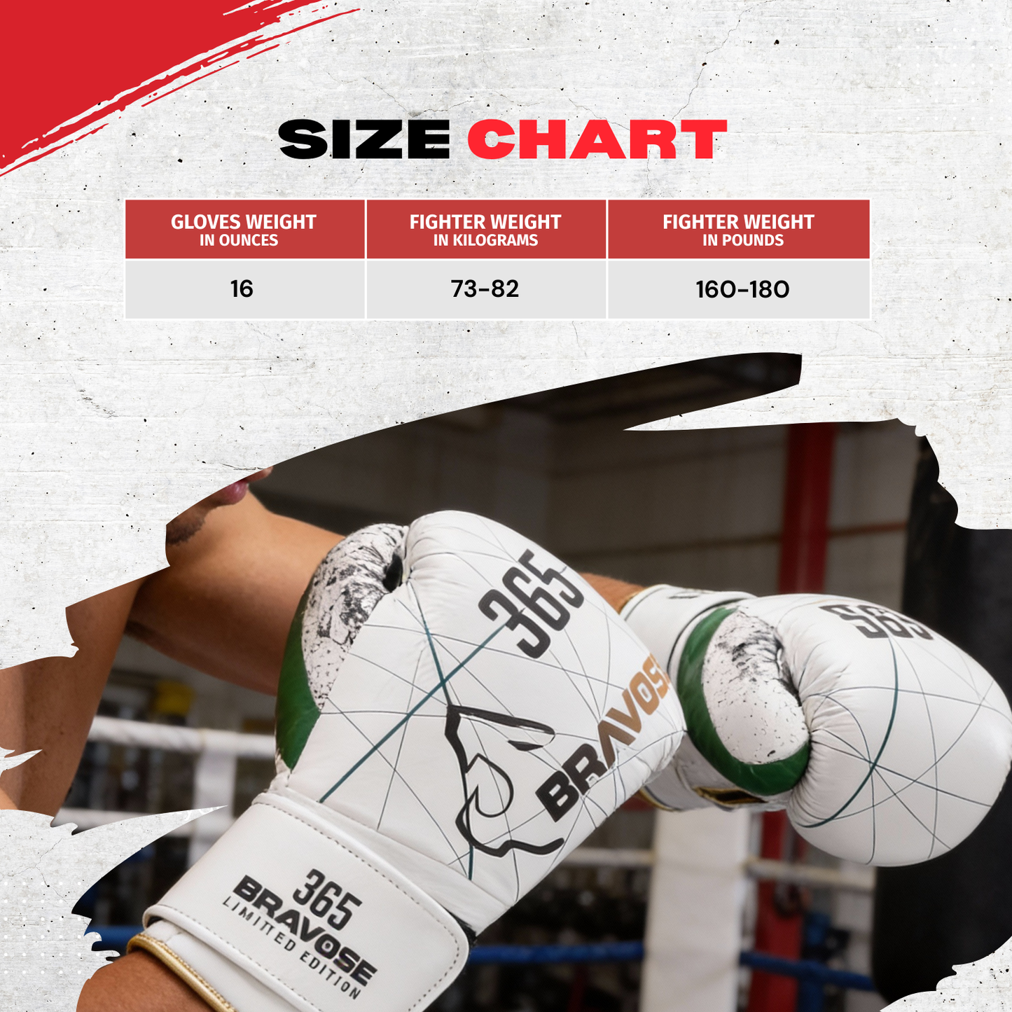 Bravose Limited Edition 16oz Velcro Boxing Gloves – 365 Series White