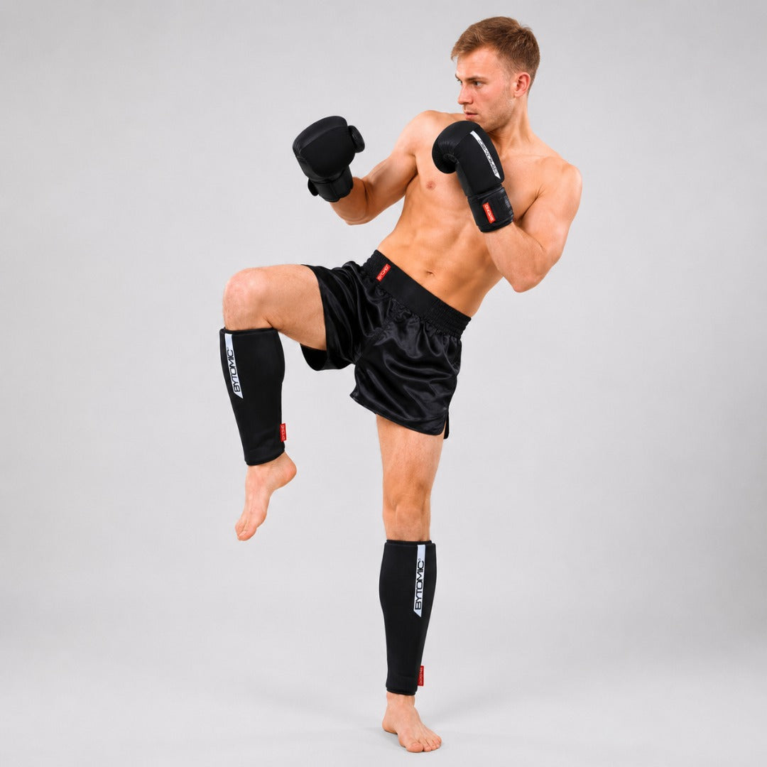 Black/White Bytomic Red Label Elasticated Shin Guards