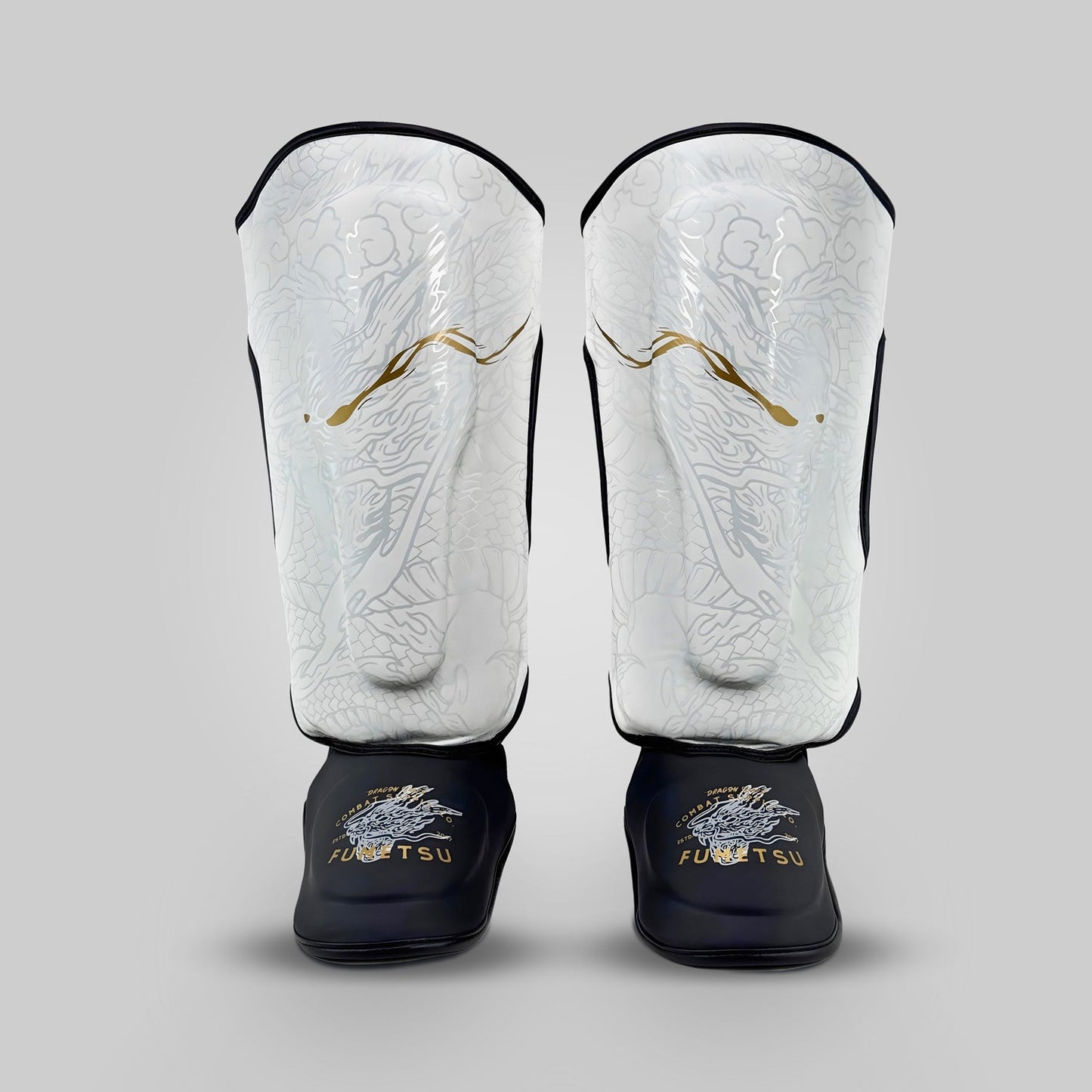 Fumetsu Dragon Slayer Shin Guards White/Black/Gold
