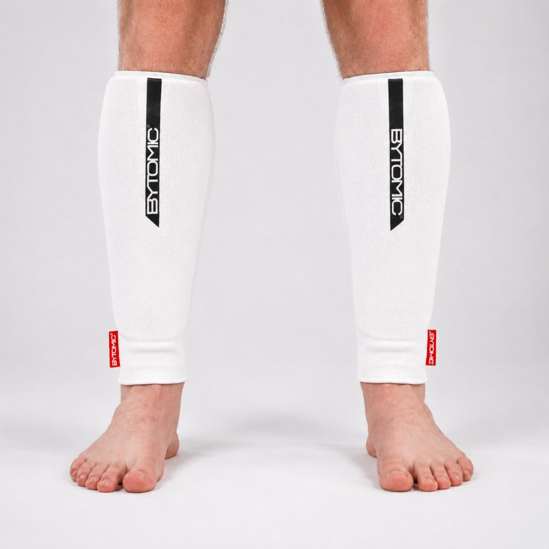 White/Black Bytomic Red Label Elasticated Shin Guards