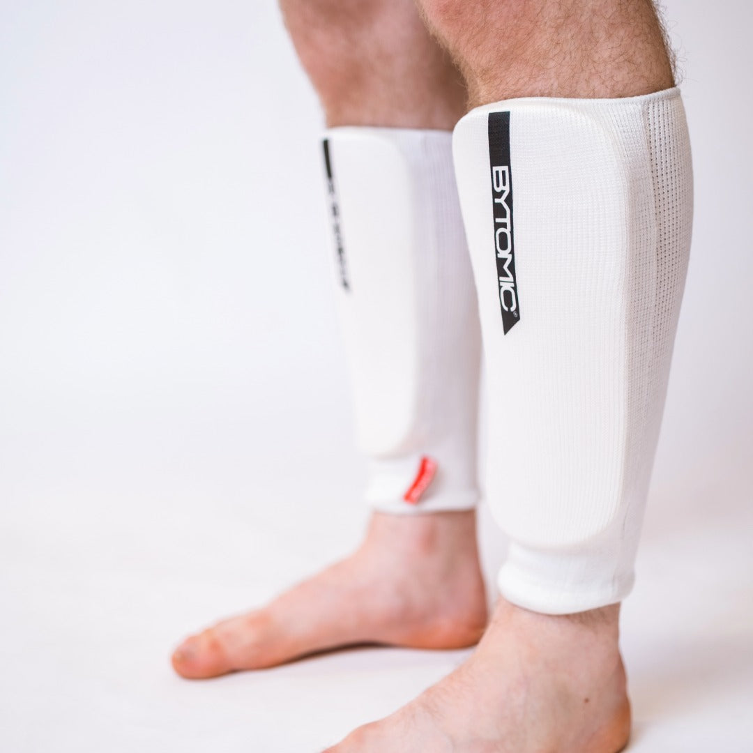 White/Black Bytomic Red Label Elasticated Shin Guards