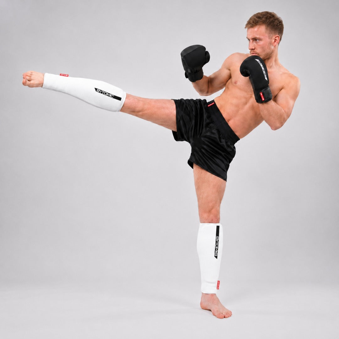 White/Black Bytomic Red Label Elasticated Shin Guards