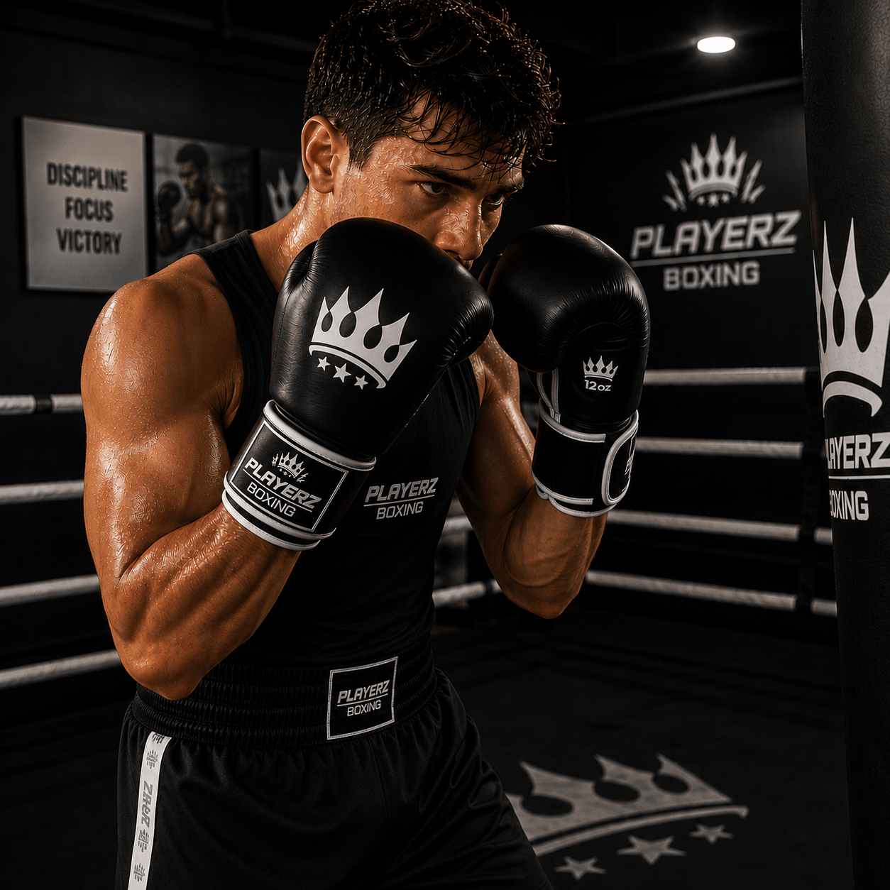 Playerz SparTech Boxing Gloves - Black/White